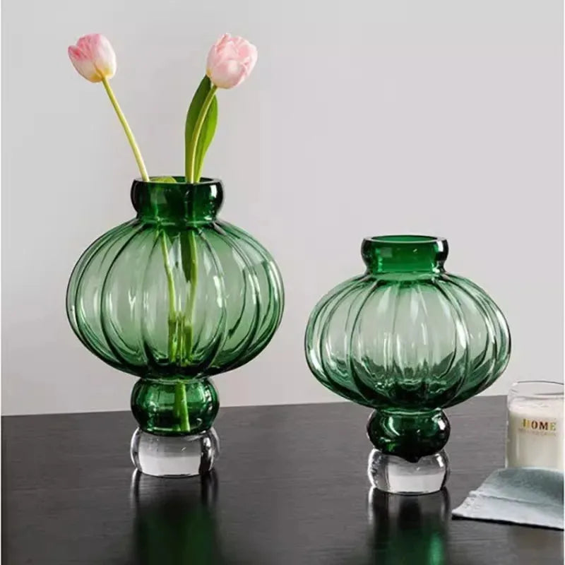 Glass Lantern-Shaped Vase for Flowers Home Decor Indoor Living Room Ornaments
