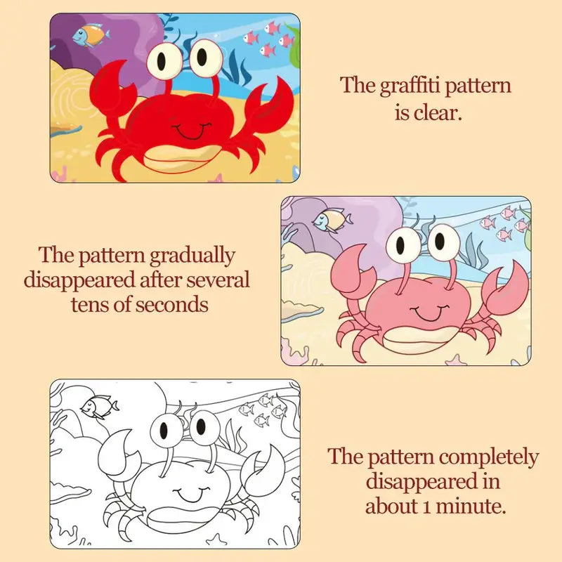Kids Reusable Water Painting Book with Pen - Animal & Sea World Educational Drawing Pad