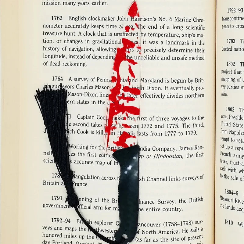 Halloween Horror Knife Acrylic Bookmark with Tassel - Bookworm Gothic Gift