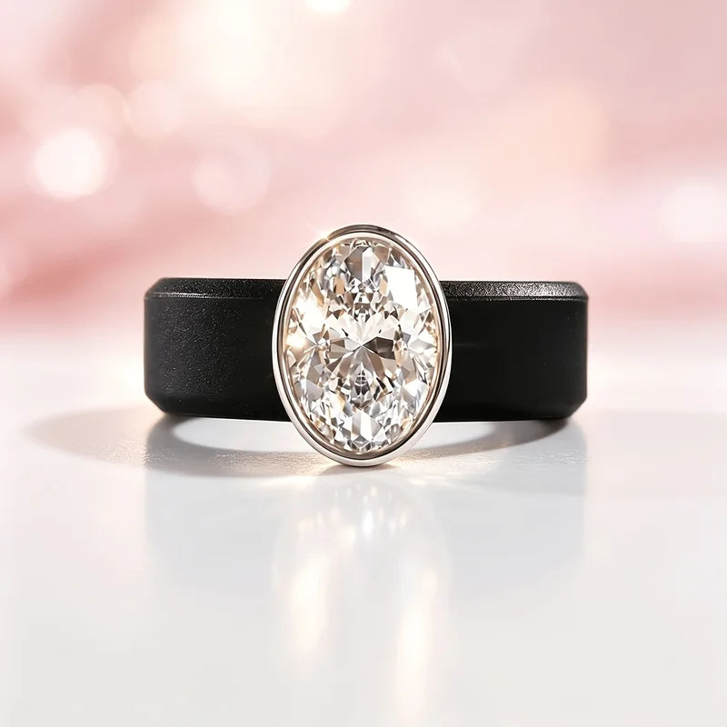 Sparkling CZ Black Silicone Ring - Wide Comfort Fit for Couples Wedding & Sport