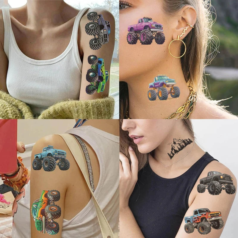 10 Sheets Monster Trucks Temporary Tattoos for Kids Body Stickers