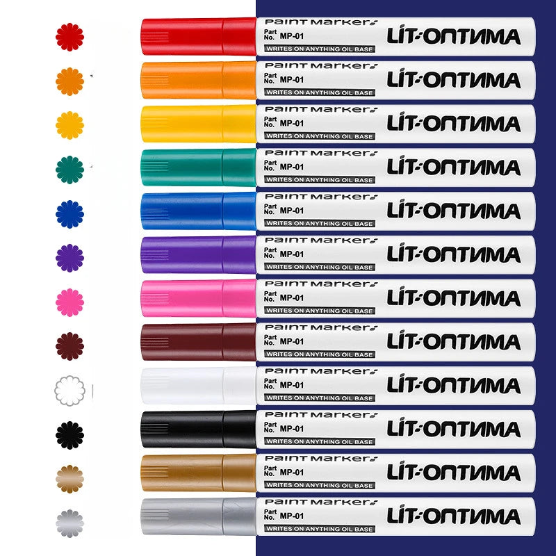 12-Color Waterproof Paint Marker Set for Tire, Fabric, Metal & Rubber