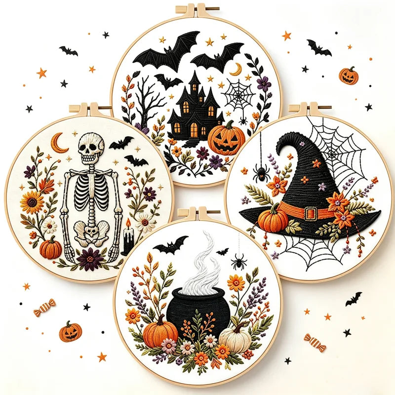 DIY Pumpkin Skeleton Embroidery Kit with Thread & Pattern - All Colors & Sizes