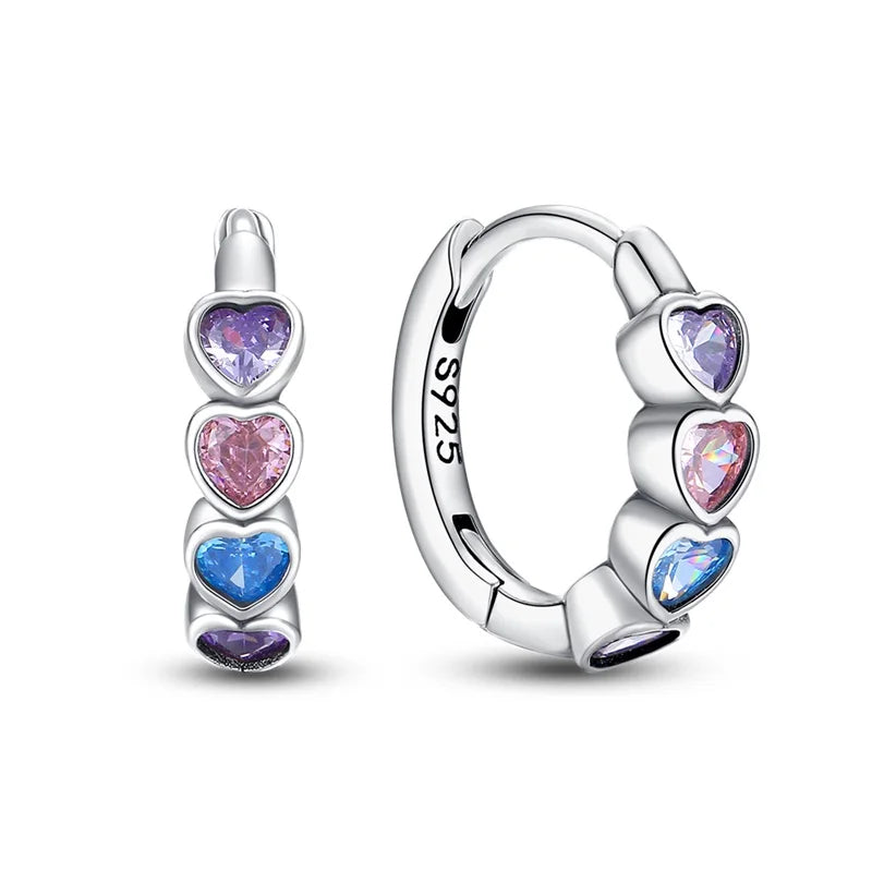Sterling Silver Four Leaf Clover Hoop Earrings with Colored Zircon for Women