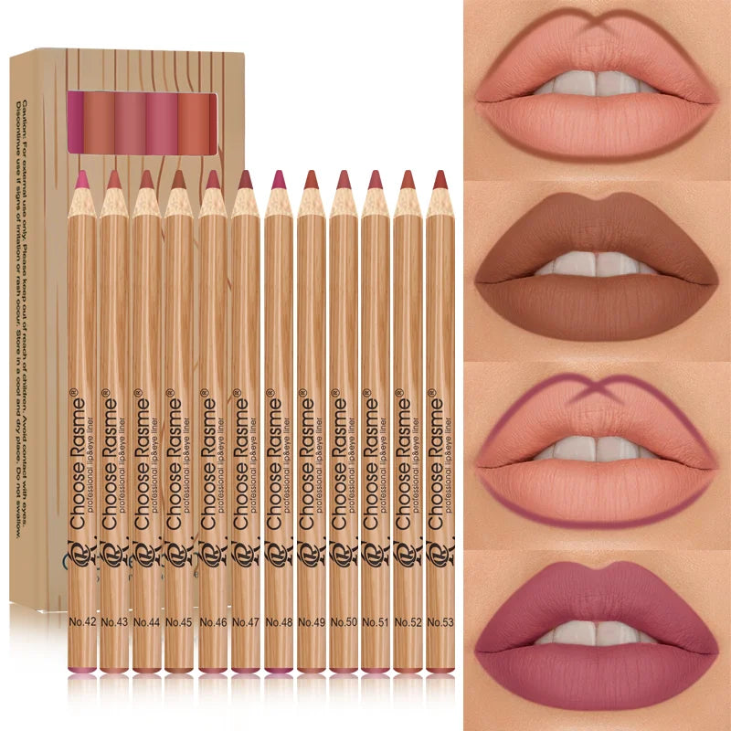 12-Piece Matte Lip Liner Set Waterproof & Long-Lasting Cosmetic Pencils