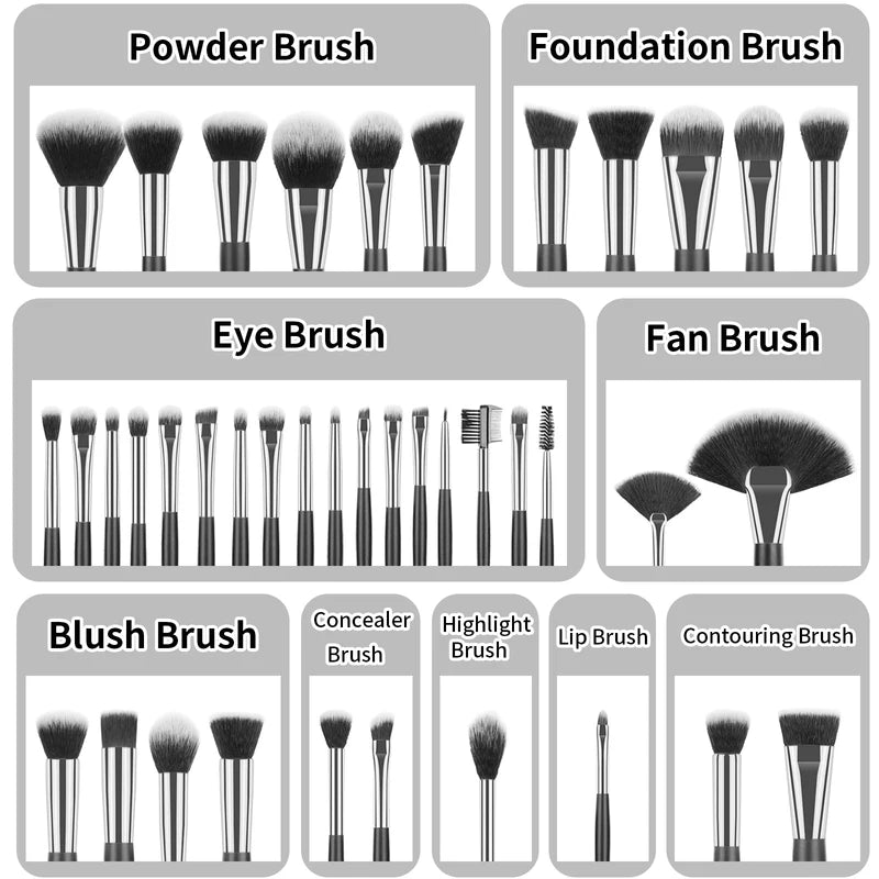 40Pcs Makeup Brush Kit with Travel Bag - Short Handle, Complete Cosmetic Tools