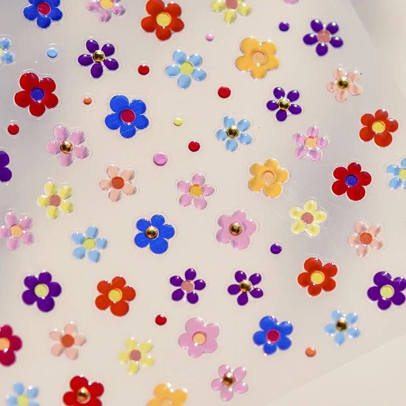 Luxury 5D Floral Nail Art Stickers with Crystals and Metal Frame - Self-Adhesive Manicure Decals