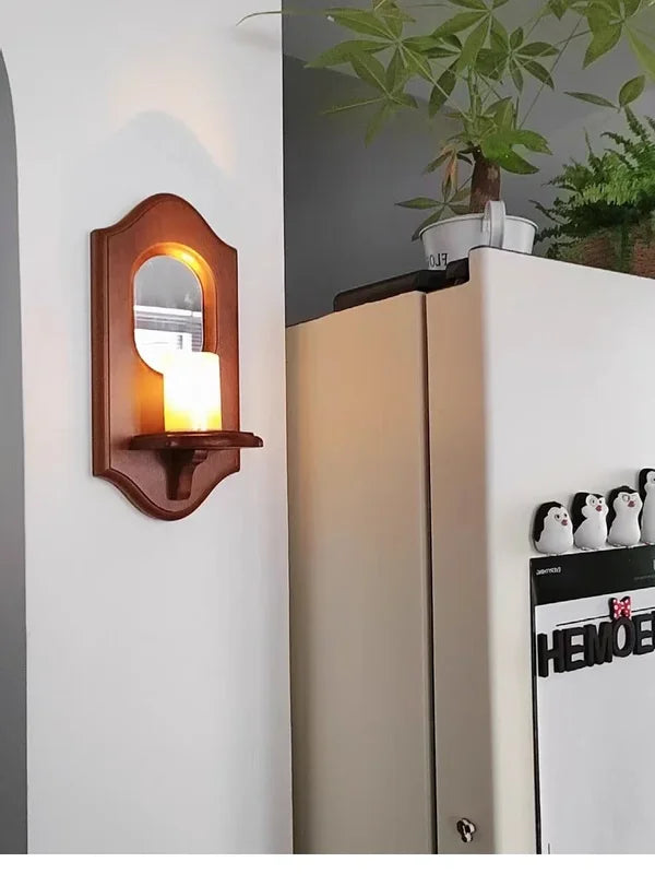 Vintage Wall Mirror with Wooden Aromatherapy Candle Holder and Shelf