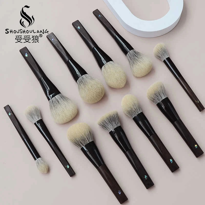 Handcrafted Makeup Brush Set with Canadian Squirrel and Goat Hair - Multiple Handle Colors