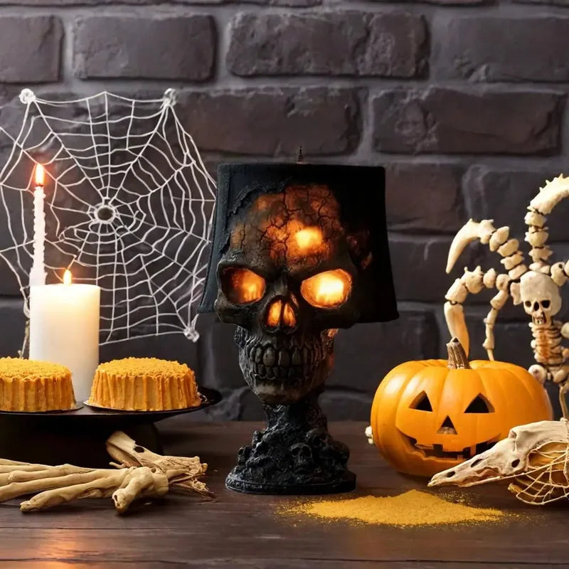 Halloween Skull Lamp with Spooky LED Light - Skull Desk Lamp for Party Decor