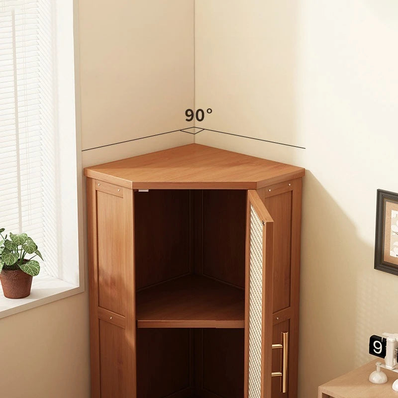 Corner Rattan Triangular Storage Cabinet for Living Room - Multi-Layer Household Locker