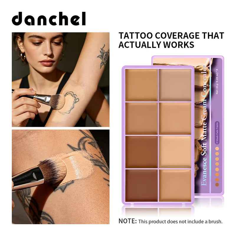 Full Coverage Concealer Palette 8 Shades Waterproof Matte Cream with Brush