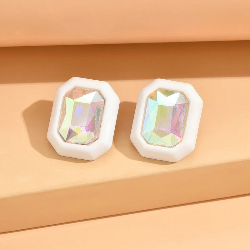 Square Geometric Stud Earrings for Women Colorful Rhinestone Jewelry - Party & Fashion