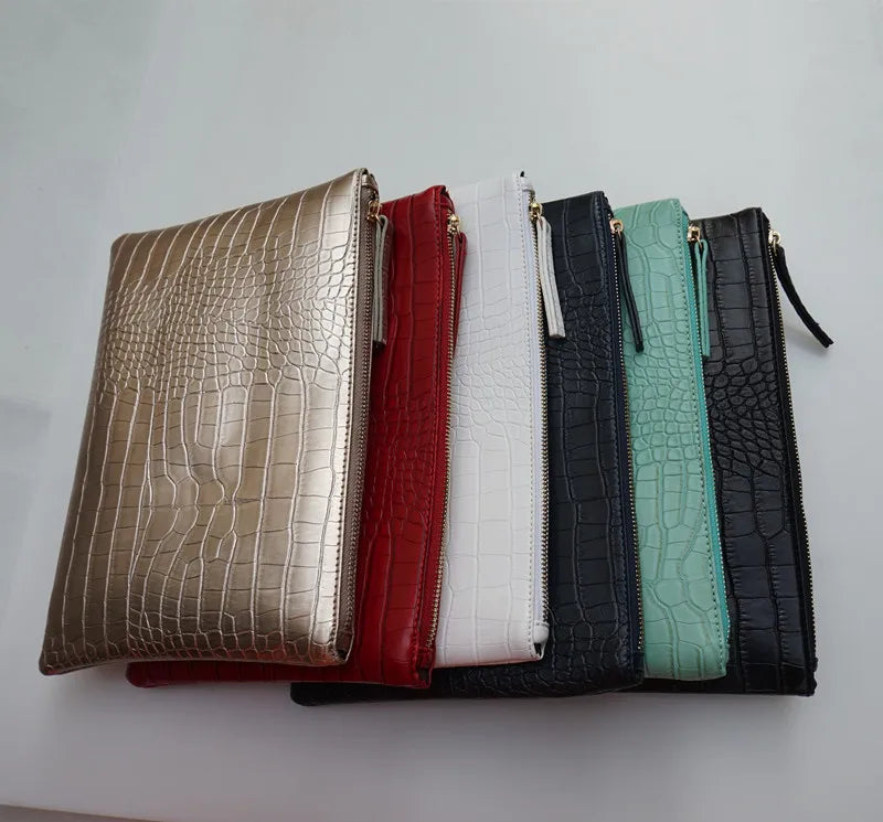 Women’s Crocodile Leather Envelope Clutch Bag Large Evening Party Handbag