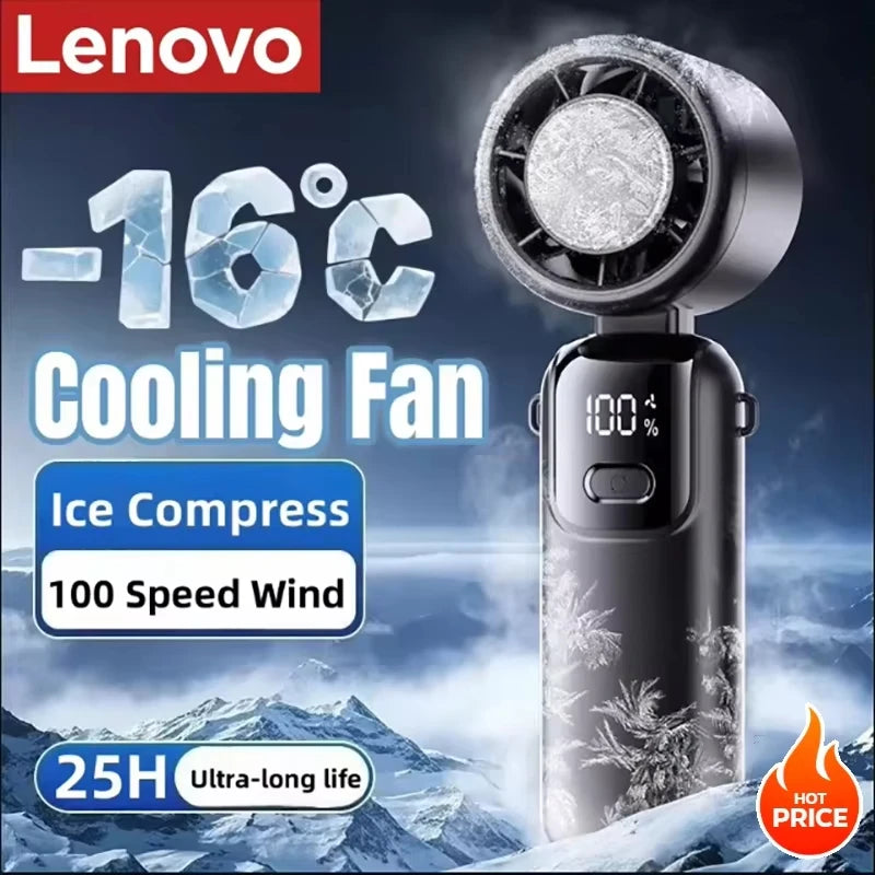 Portable Handheld Cooling Fan with Ice Technology - 100 Speeds, Foldable & Hangable for Outdoor Use