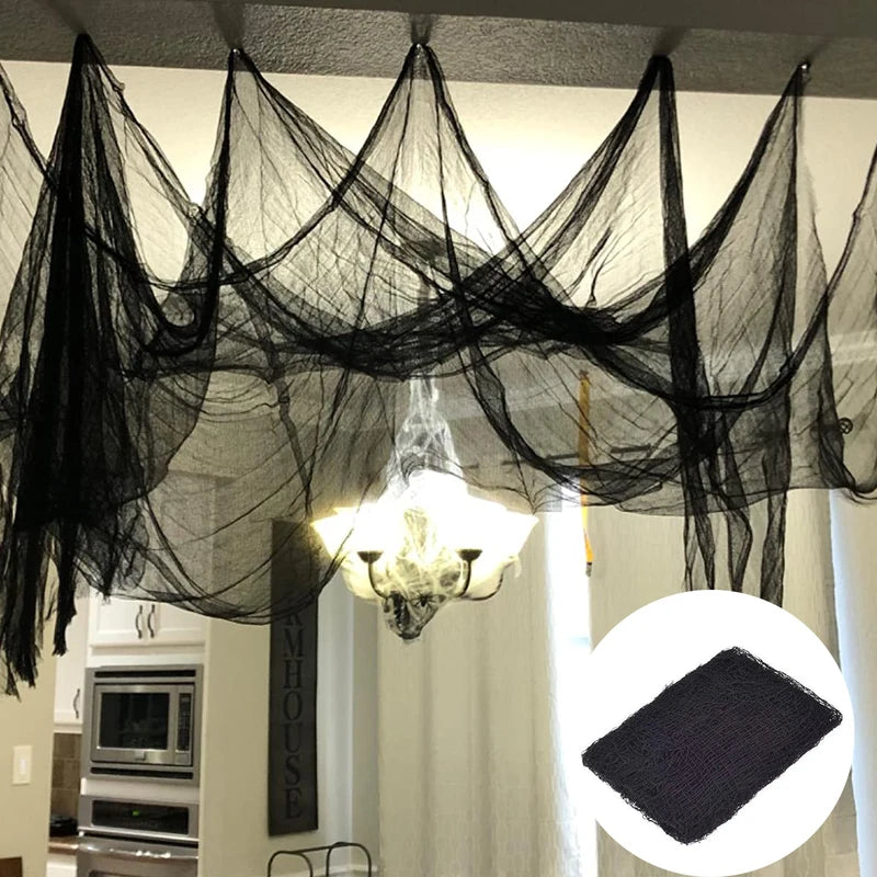 Halloween Black Gauze Cloth 72x186cm Creepy Web Netting for Party Decor