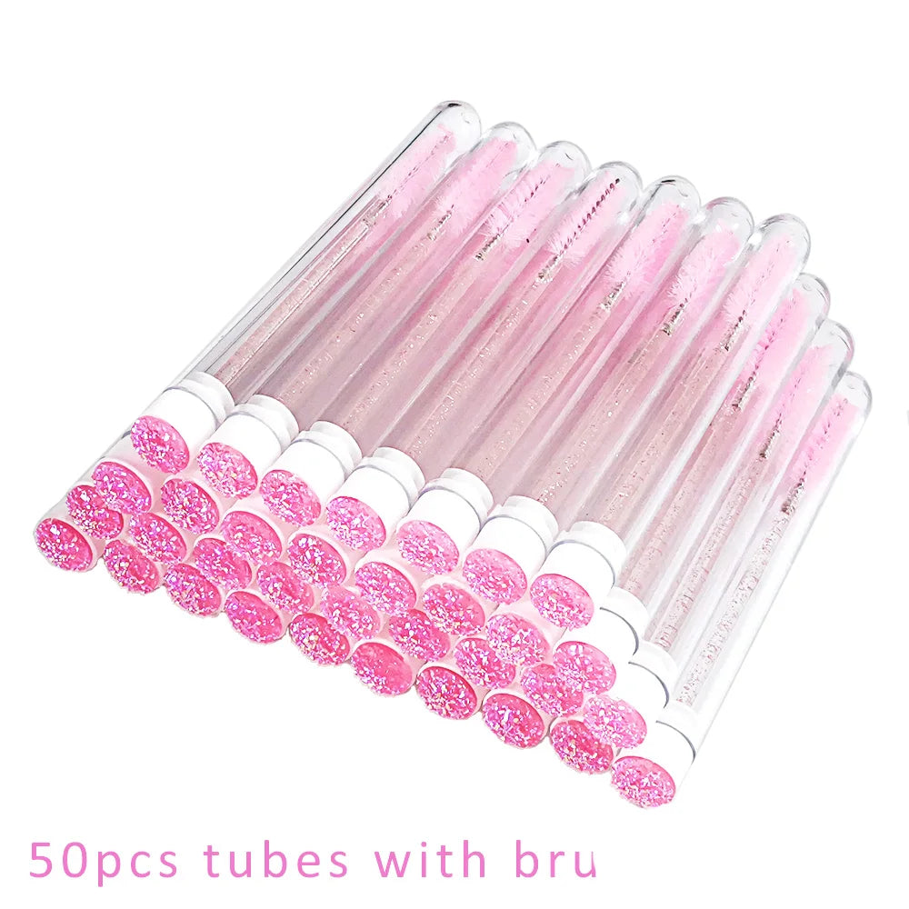 50 Pcs Reusable Eyelash Brush Wands & Eyebrow Brushes Dustproof Sparkling Bottom