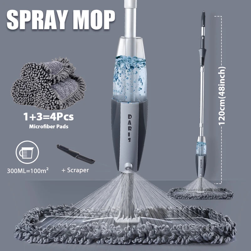 Magic Spray Mop for Wooden Floors with Reusable Microfiber Pads 360° Handle Home Cleaning Tool