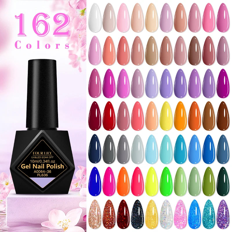 10ml Semi-Permanent Nail Gel Polish Set - 162 Colors for Manicure & Nail Art