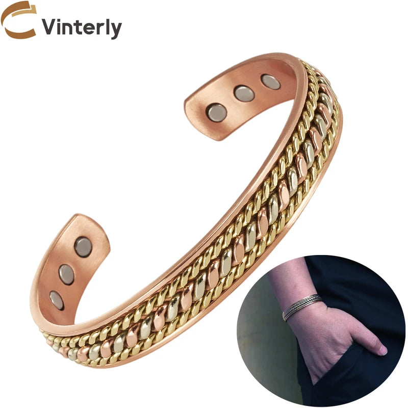 Magnetic Copper Bracelet Adjustable Men Women Health Jewelry - Resizable Cuff Bangles