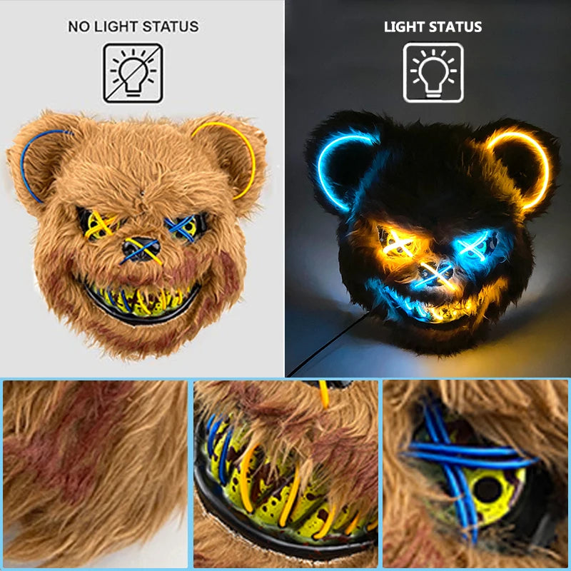 Glowing Halloween Horror Mask with Flashing Neon Light for Cosplay and Parties