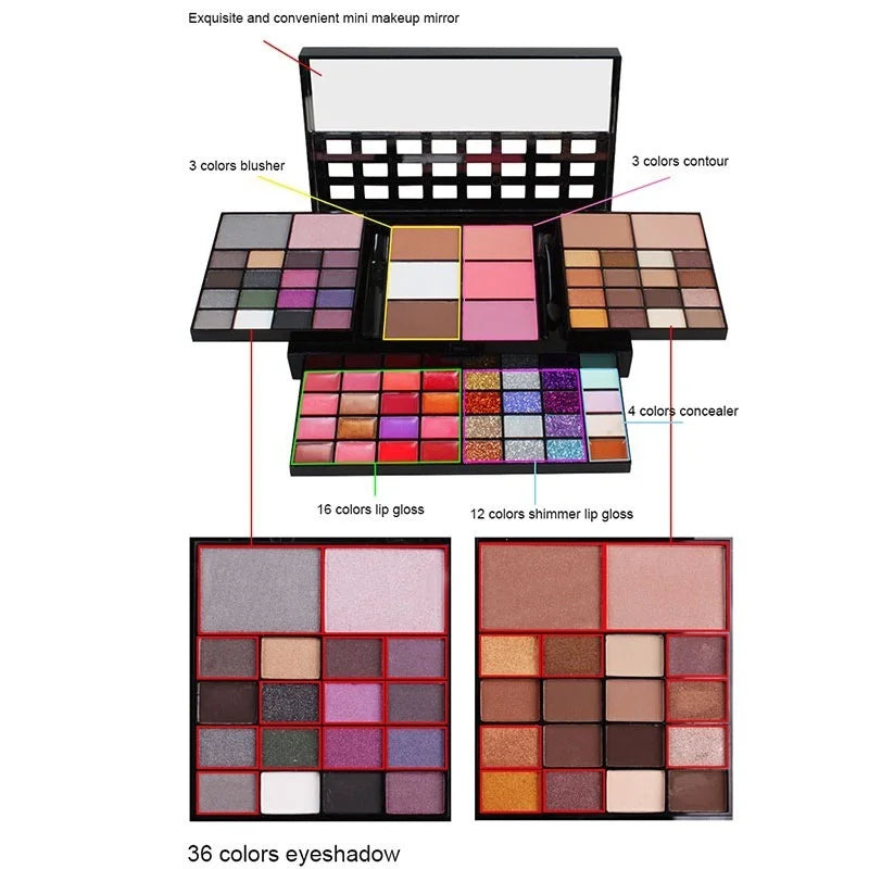 Vibrant Glitter Eyeshadow Palette Waterproof Matte & Shimmer Colors for Makeup
