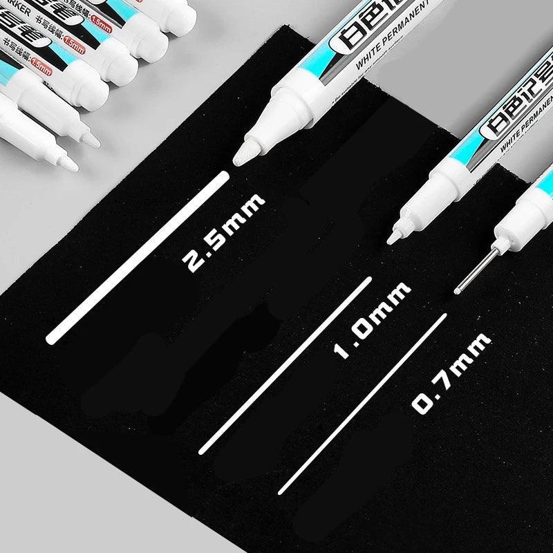 Waterproof Paint Markers - Industrial White Pens with Instant Flow, 0.7/1/2.5mm