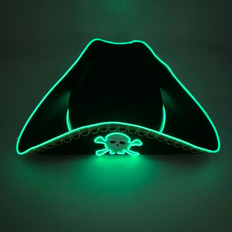 LED Pirate Hat with Light Up Skull Pattern for Costume Party Halloween Cosplay