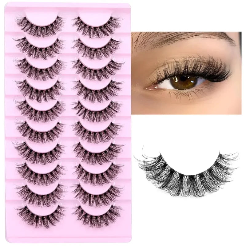 Natural Fluffy False Eyelashes 3D Wispy Volume Strip Lashes with Clear Band