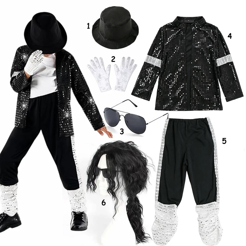 Kids 80s 90s Hip Hop Cosplay Costume Set for Boys Halloween Carnival Stage Dance
