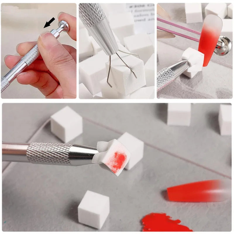 100 Pcs Nail Art Sponge Set with Grabbing Pen for Gradient & DIY Manicure
