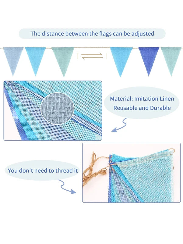 Blue Burlap Pennant Banner - Outdoor Hanging Decor for Party & Events