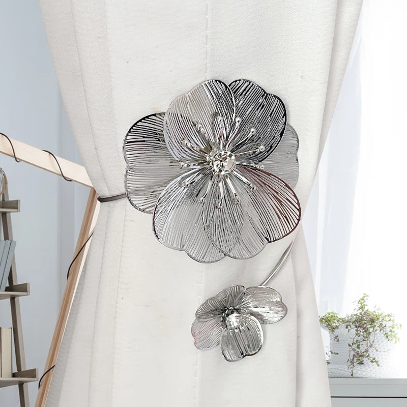 Decorative Gold Flower Alloy Curtain Clips & Ties for Living Room Bedroom Kitchen