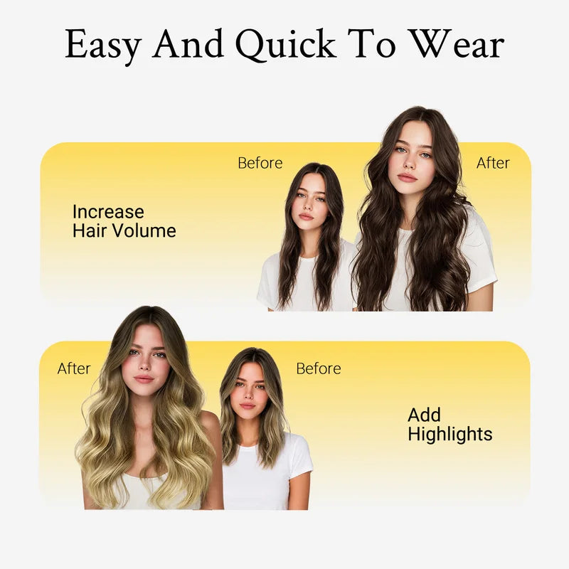 Human Hair Clip-In Weft Extensions - Natural Straight Fish Line Hair for Women