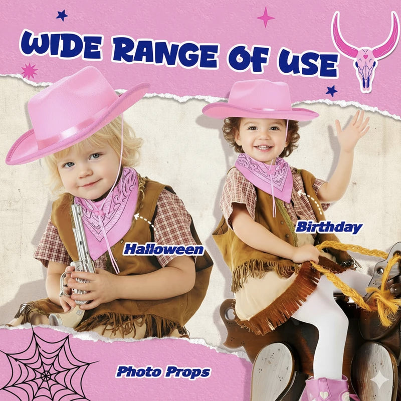 Kids Cowgirl Costume Western Hat and Bandana Set - Role Play Accessories for Halloween