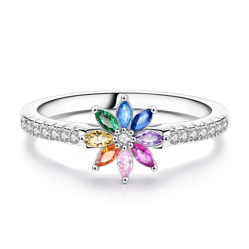 Rainbow Zircon Flower Rings - Hope Sterling Silver Jewelry for Women & Girls