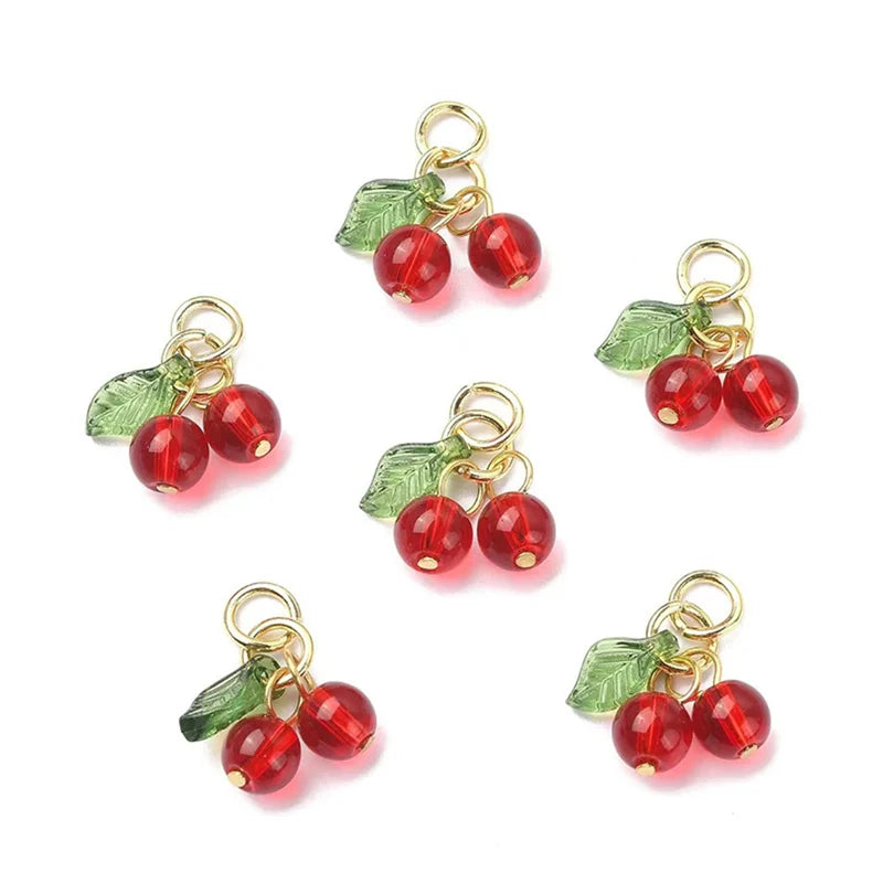 20Pcs Glass Red Cherry Acrylic Charms for Jewelry Making & Crafts