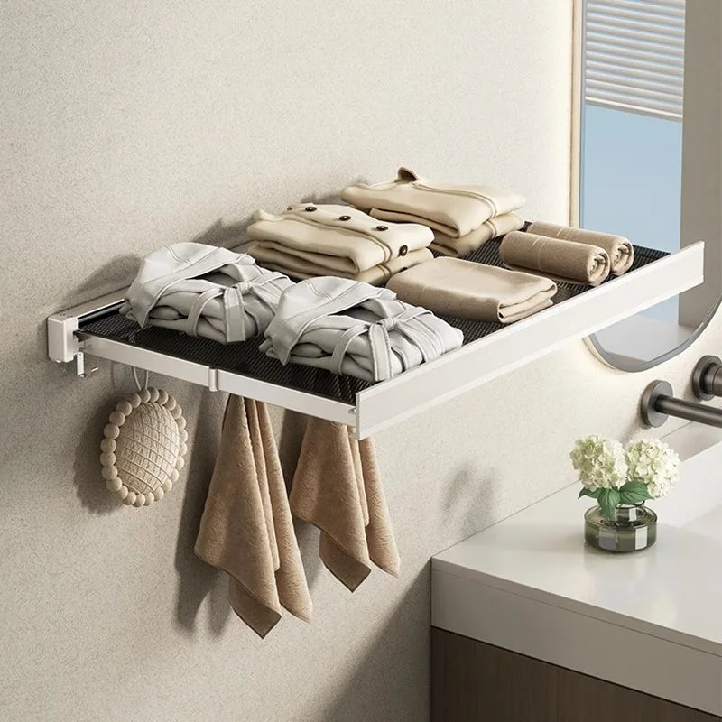 Foldable Magnetic Wall-Mounted Bathroom Storage Rack for Towels and Clothes