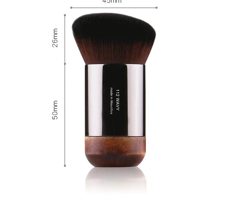 Portable Angled Foundation Makeup Brush - Natural Wood Handle, Synthetic Hair