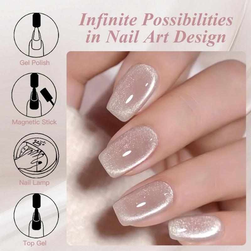 7ml Magnetic Gel Nail Polish with Holographic Glitter for Nail Art - Pink Nude