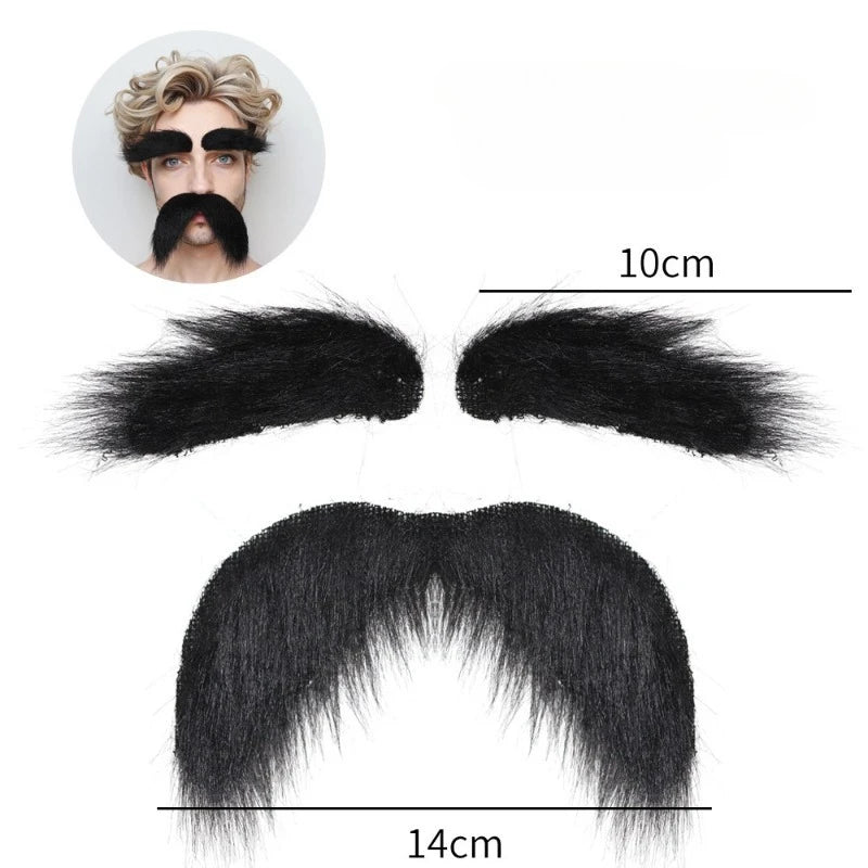 Self-Adhesive Fake Mustache Eyebrow Beard Set for Halloween Cosplay and Parties