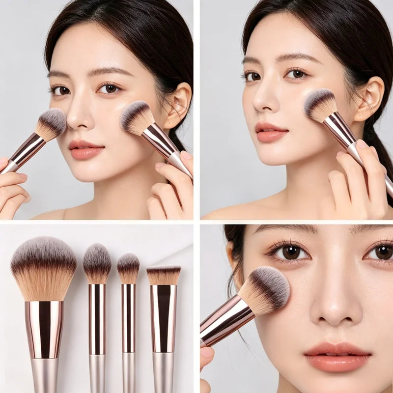 10-Piece Makeup Brush Set with Champagne Gold Handles - Vegan, Cruelty-Free Face & Eye Tools