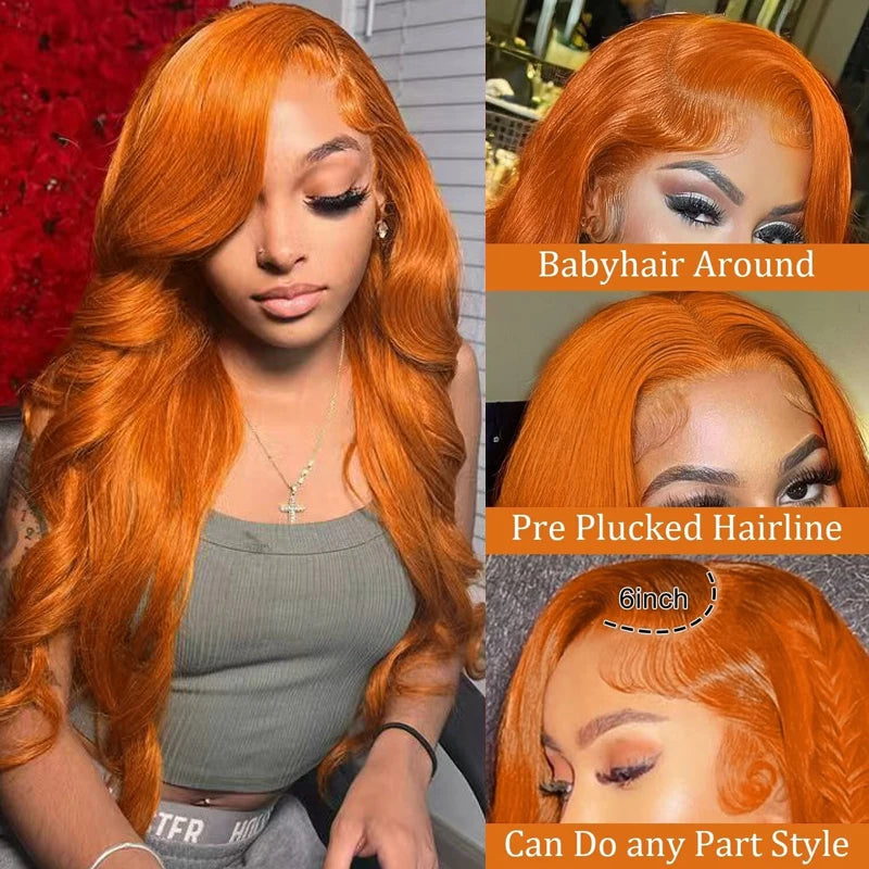 Ginger Orange Body Wave Lace Front Wig Human Hair for Women - Natural Color