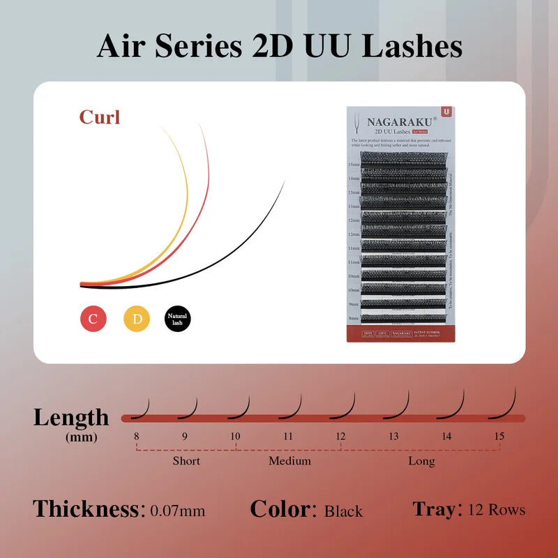 False Eyelash Extensions Set - Natural Soft Light 2D YY U Shape 15mm