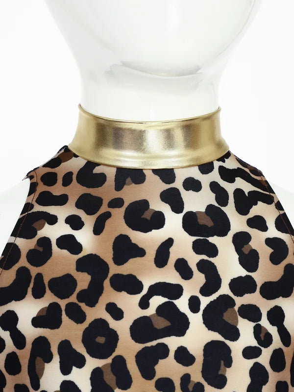 Kids Girl Halloween Leopard Costume Dress with Oversleeves - Prehistoric Theme