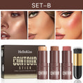4-Piece Contour Stick Makeup Set with Highlighter Blush Bronzer & Golden Powder Brush - Waterproof Cream for All Skin Tones, Shimmery