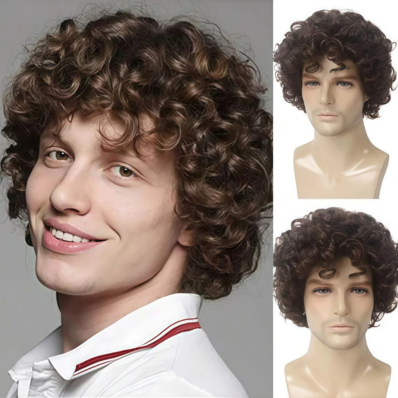 Brown Curly Short African-Style Wig for Men - California Style Role-Play Costume