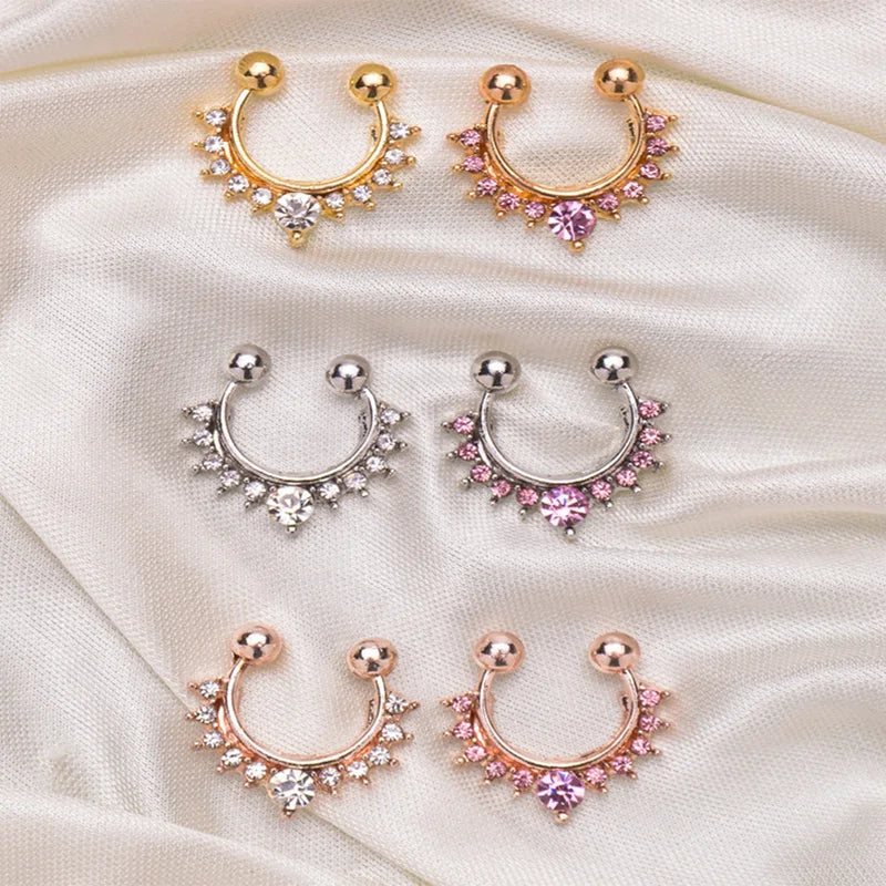 Fake Nose Septum Ring Clip On Hoop Jewelry for Women - Faux Non Pierced Earrings
