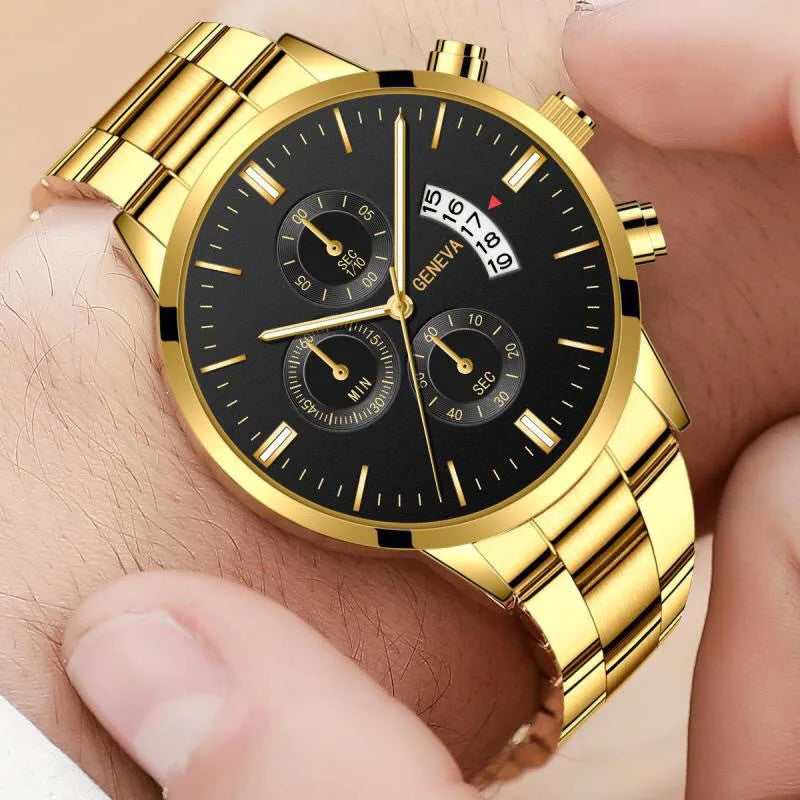Men's Luxury Stainless Steel Quartz Watch Calendar Business Wristwatch