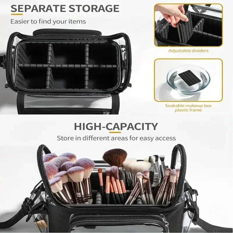 Travel Makeup Brush Organizer Backpack Waterproof Cosmetic Bag with Adjustable Divider